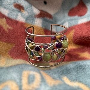 Elegant Purple and Green Wire Bracelet